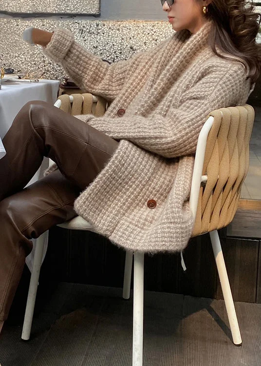 Relaxed Fits Modern Camel V Neck Button Knit Cardigan Fall