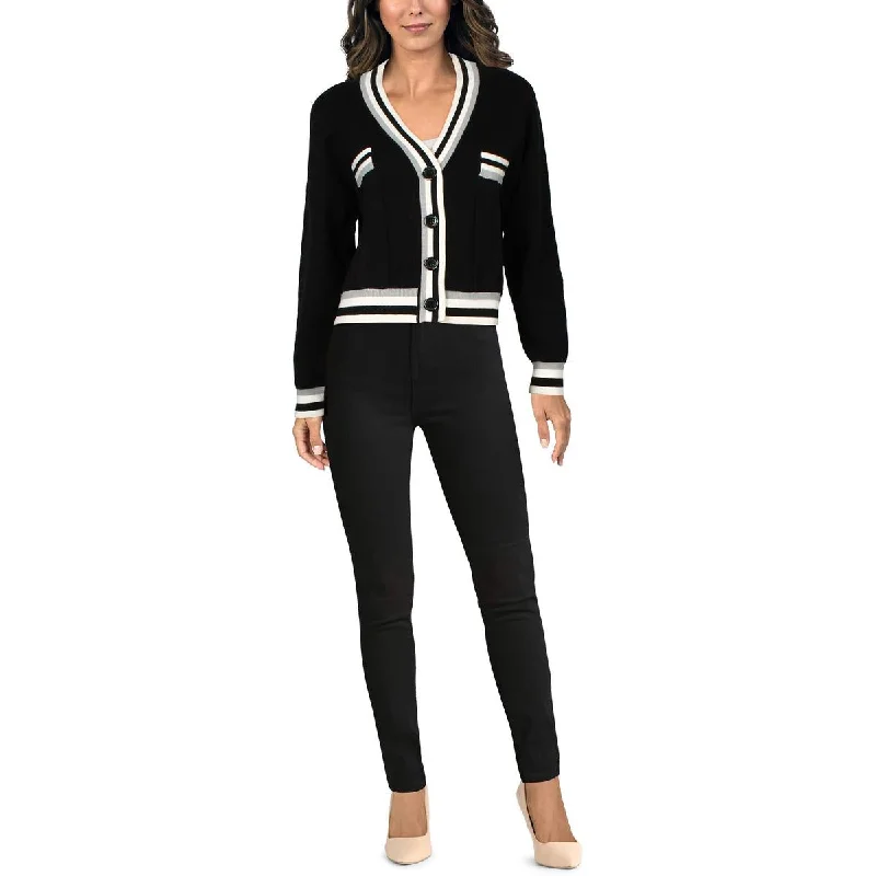 Cozy Lifestyle Metric Knits Womens Contrast Trim Textured Cardigan Sweater