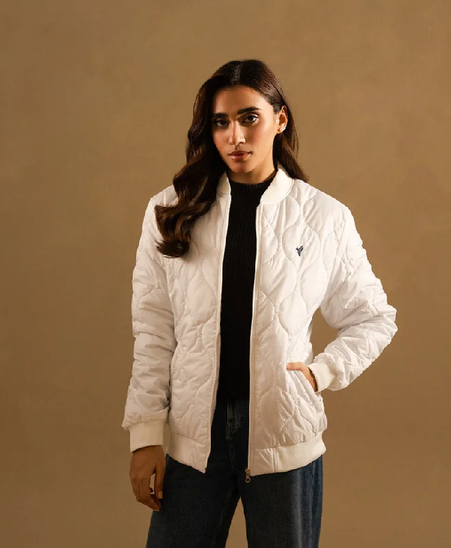 Easy Fashion White Diamond Quilted Jacket (Women)
