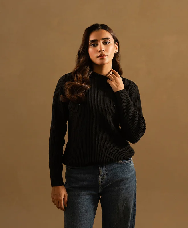 Soft And Comfortable Black Mock Neck Sweater (Women)