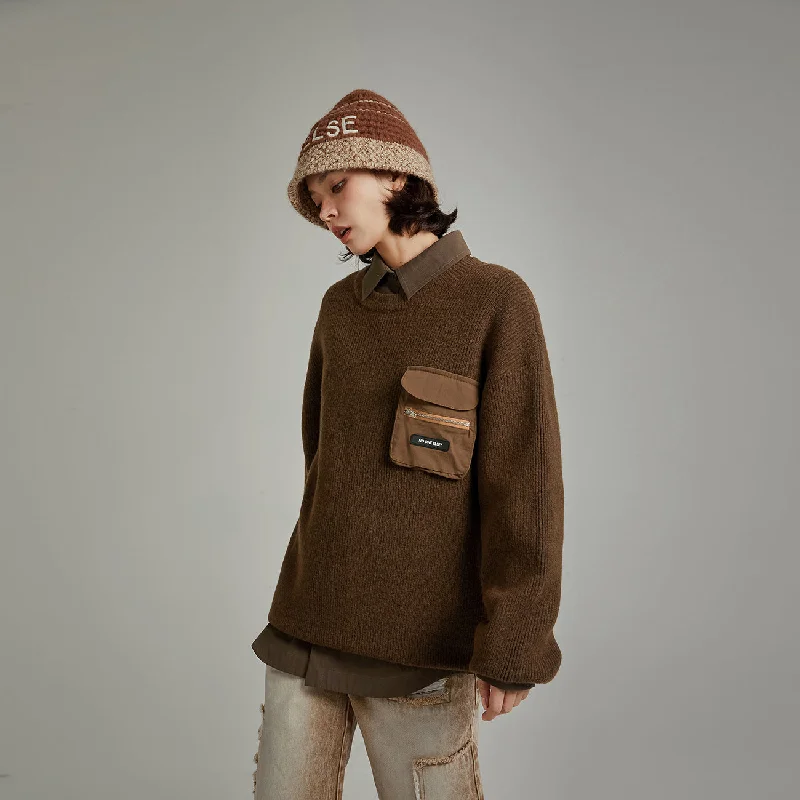 Exclusive Customization Pocket Loose Fit Knit Sweater