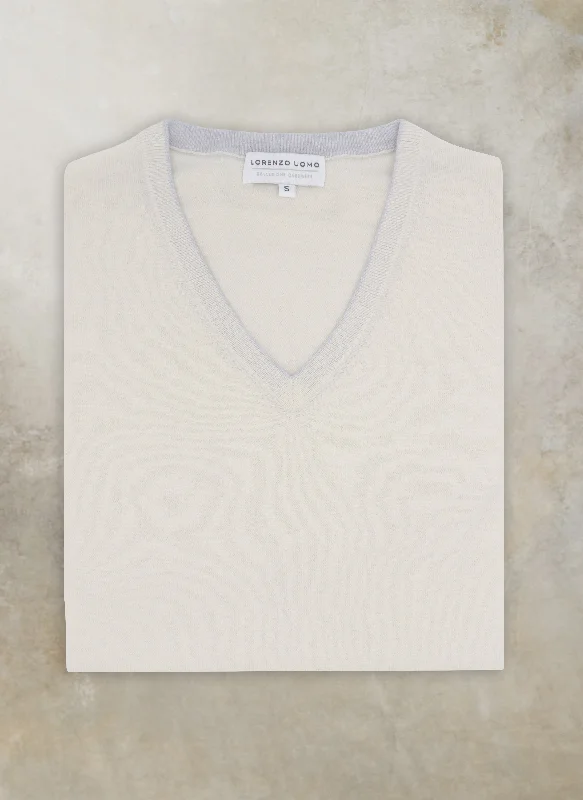 Floral Prints Men's St. Barths Contrast V-Neck Cashmere Sweater in Cream