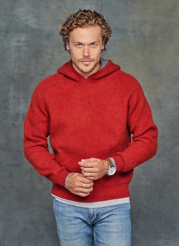 Avant-garde Design Men's Zermatt Plush & Luxurious Cashmere Ribbed Hoodie Sweater in Cinna Avant-garde Design Men's Zermatt Plush & Luxurious Cashmere Ribbed Hoodie Sweater in Cinna