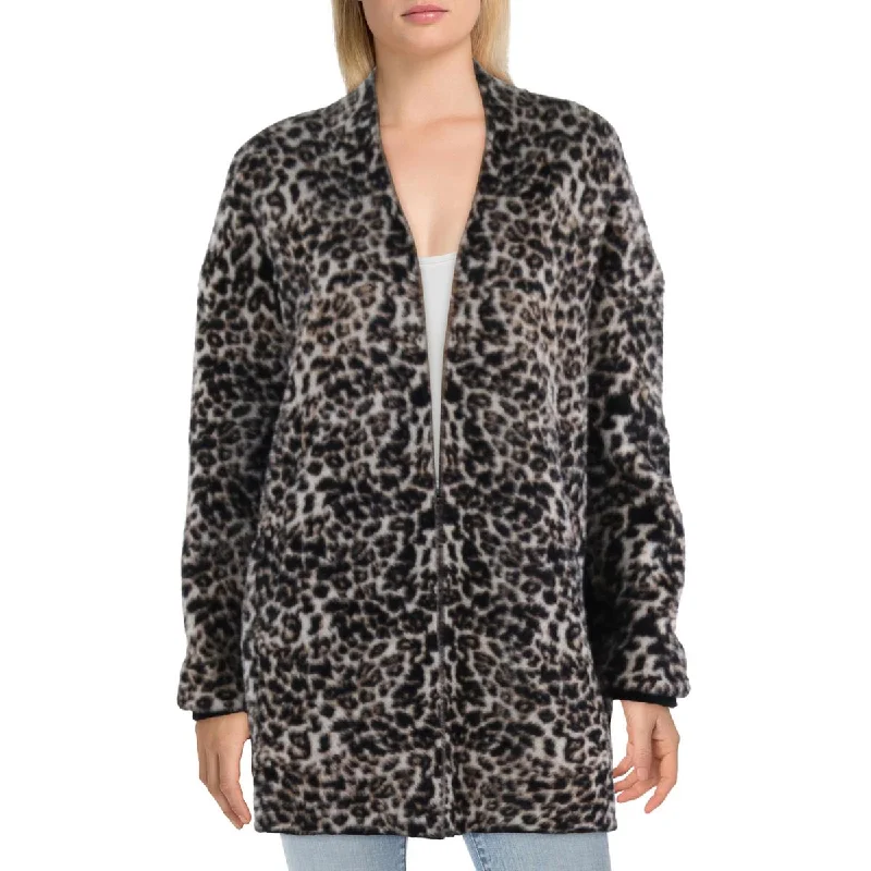 Cozy Essentials Wear Stella + Lorenzo Womens Fleece Leopard Cardigan Sweater