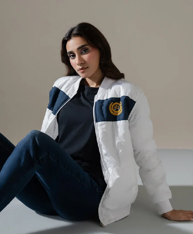 Comfortable Fitwear White Sports Bomber Jacket (Women)