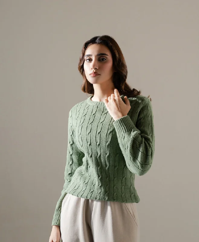 Classic Style Olive Cable Knit Sweater (Women)