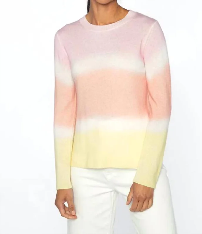 Comfortable Jeans Painted Stripe Crew Sweater Top In Rosa