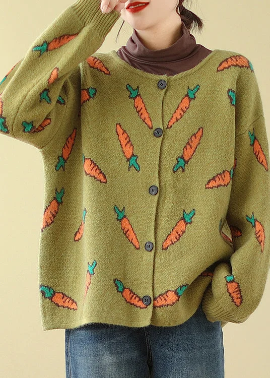 Trendy Looks Style Green Oversized Print Knit Cardigans Spring