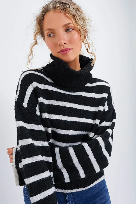Elegant Style Black Josephine Stripe Turtleneck