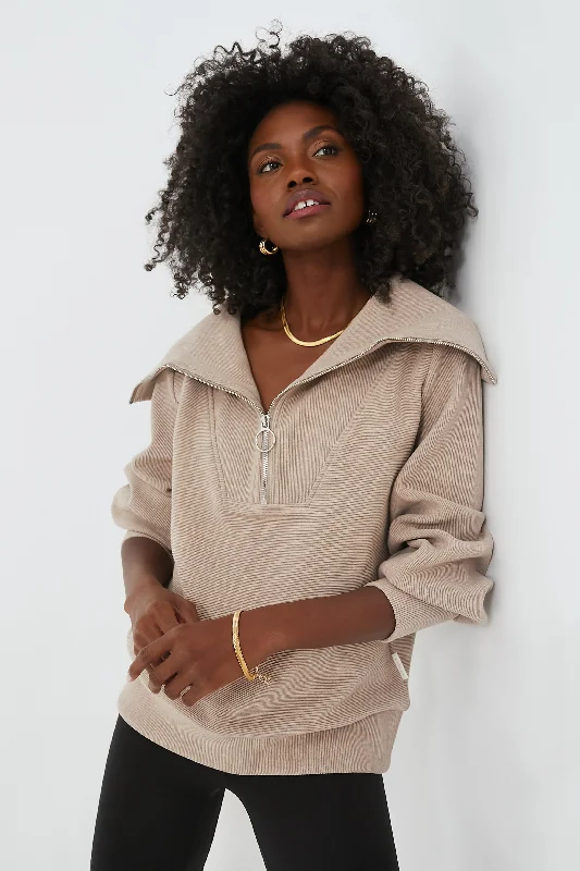 Youthful Street Fashion Taupe Marl Vine Half Zip