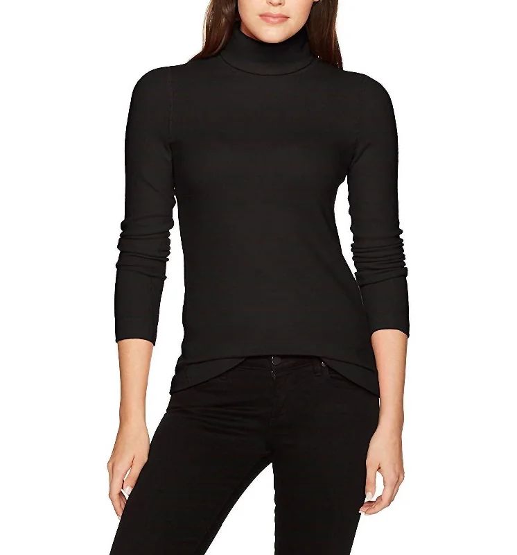 Fashionable Inner Wear Brushed Turtleneck Sweater In Black
