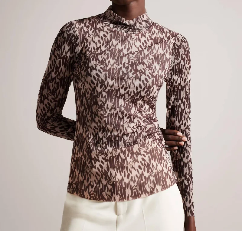 High Street Style Jumila Fitted High Neck Top In Nude Pink