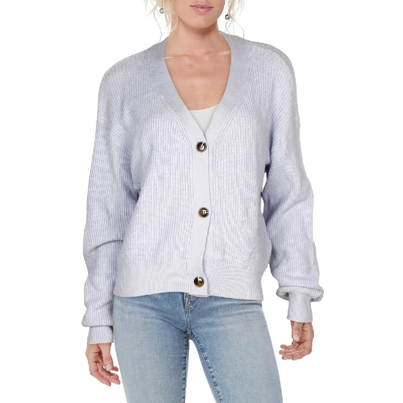 Light Layers Womens Ribbed Knit Button-Down Cardigan Sweater