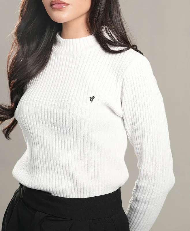 Playful Style White Mock Neck Sweater (Women)