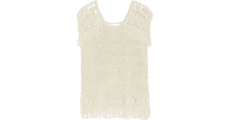 British Style Fringe Crochet Sleeveless Top In White