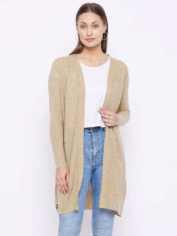 Casual Choice Women Beige Acrylic Ribbed Sweaters Shrug