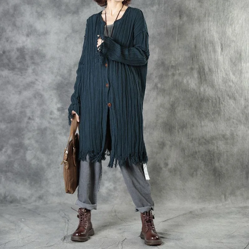 Minimal Classic Simple Tea Green tasseled Button Fall Knit Cardigans Long sleeve
