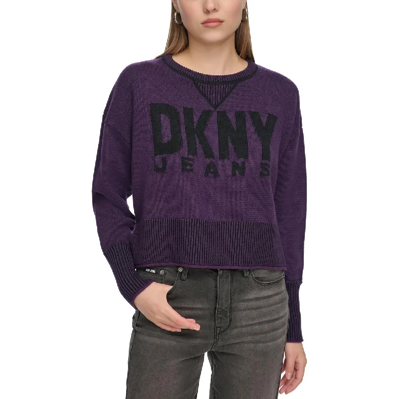 High Street Fashion DKNY Jeans Womens Knit Ribbed Trim Pullover Sweater