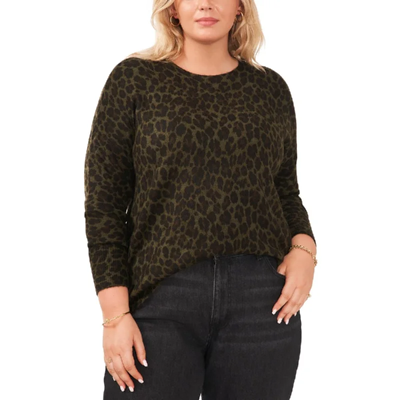 Personalized Design Vince Camuto Womens Plus Leopard Crewneck Crewneck Sweater