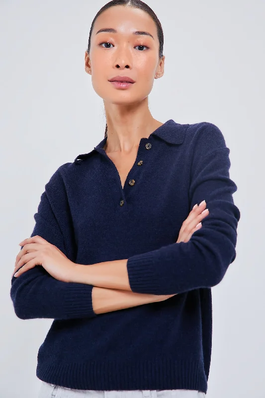 Fashion Innovation Navy Cashmere Cassidy Polo Sweater