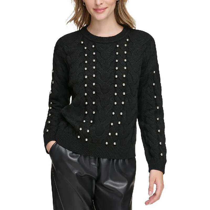 Trendy Wear Calvin Klein Womens Metallic Beaded Crewneck Sweater