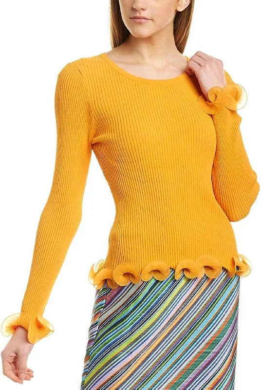 Exquisite Tailoring Wired Edge Ribbed Knit Pullover Sweater In Tangerine