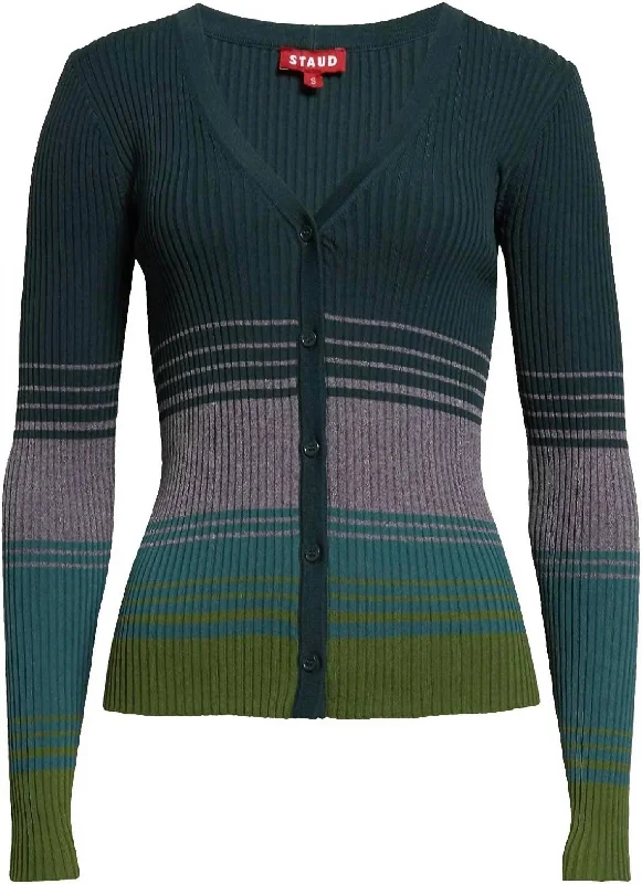 Exquisite Craftsmanship Women's Cargo Color Block Ribbed Sweater In Pine Forest