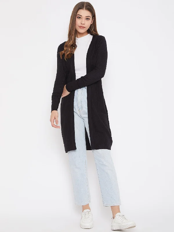 Soft Fashion JUMP USA Women Black Solid Longline Open Front Shrug