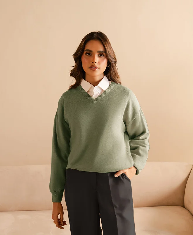 Sports Design Textured Olive Sweater (Women)