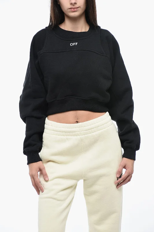 Casual Street Off-White Double-Layered Cropped Sweatshirt with Oversized Fit
