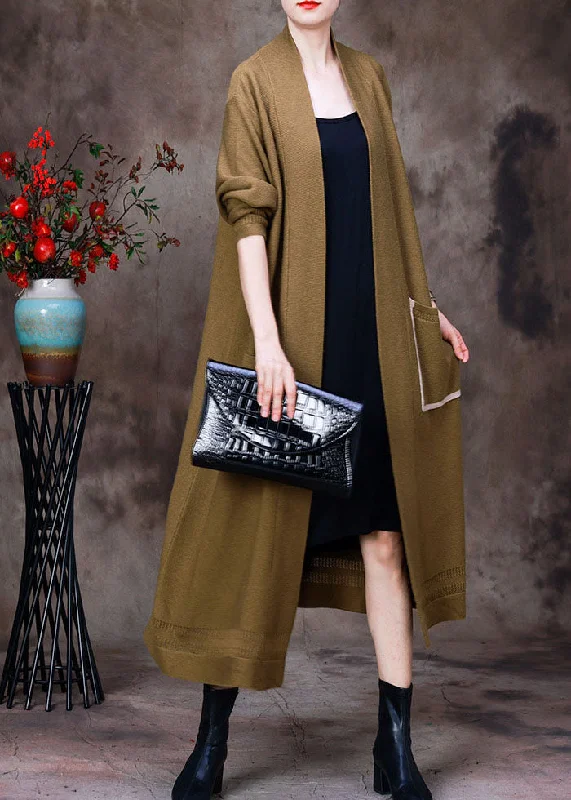 Sports And Leisure Plus Size Yellow V Neck Hollow Out Pockets Knit Cardigans Long Sleeve Sports And Leisure Plus Size Yellow V Neck Hollow Out Pockets Knit Cardigans Long Sleeve