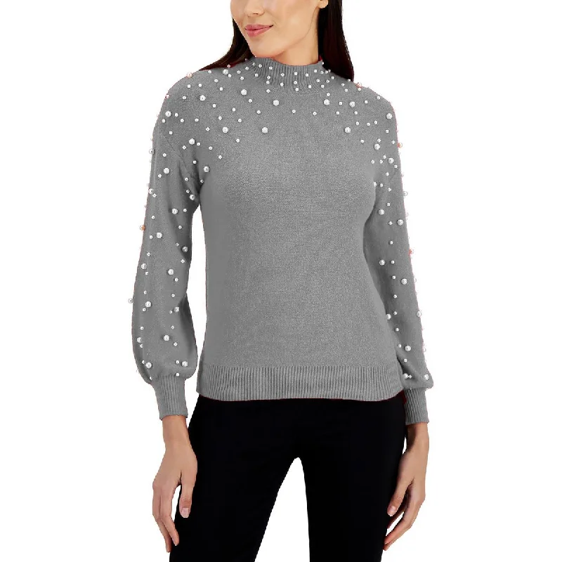 Effortless Outfits Studio by JPR Womens Pearl Embellished Pullover Mock Turtleneck Sweater