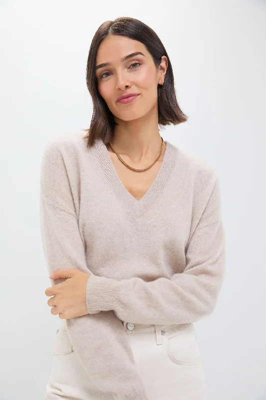 Versatile Itinerary Sandstone Cashmere Emma V-Neck Boyfriend Sweater