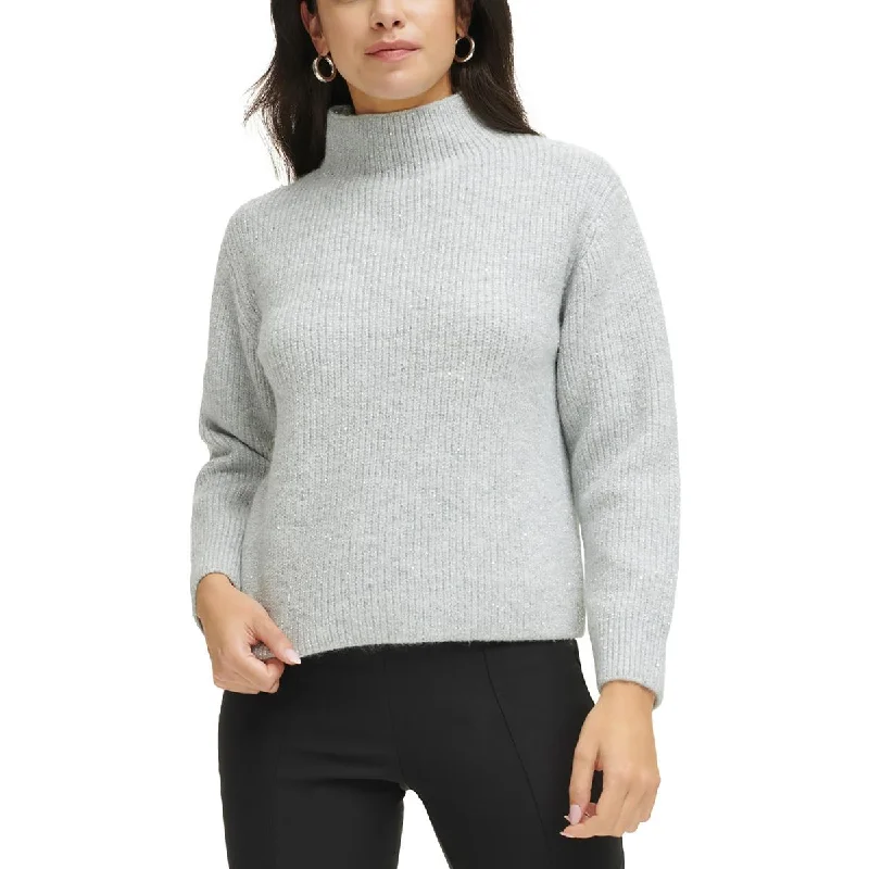 High-quality Fabrics Calvin Klein Womens Metallic Pullover Mock Turtleneck Sweater