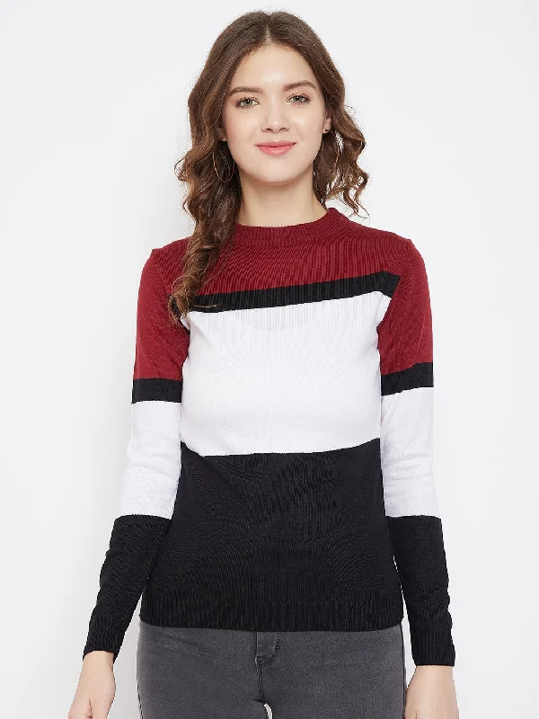 Hooded design JUMP USA Women Black & White Colourblocked Pullover Sweater