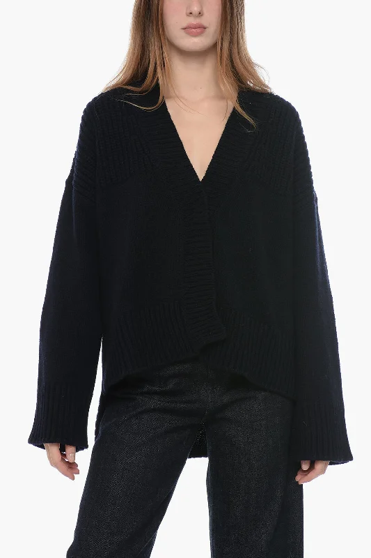 Simple And Comfortable Dondup Wool and Cashmere V-Neck Cardigan with Asymmetrical Hem Simple And Comfortable Dondup Wool and Cashmere V-Neck Cardigan with Asymmetrical Hem