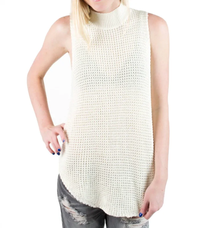 New Products Women Bittersweet Chunky Wool Mock Neck Tunic Sweater Top In White