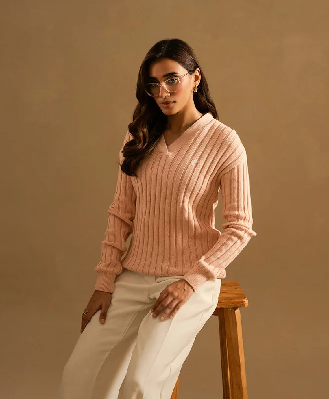 Easy Chic Wear Pink V-Neck Sweater (Women)