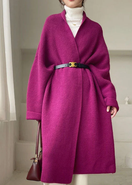 Weekend Comfort Wear Plus Size Elegant Purple Loose Knit Cardigan Winter