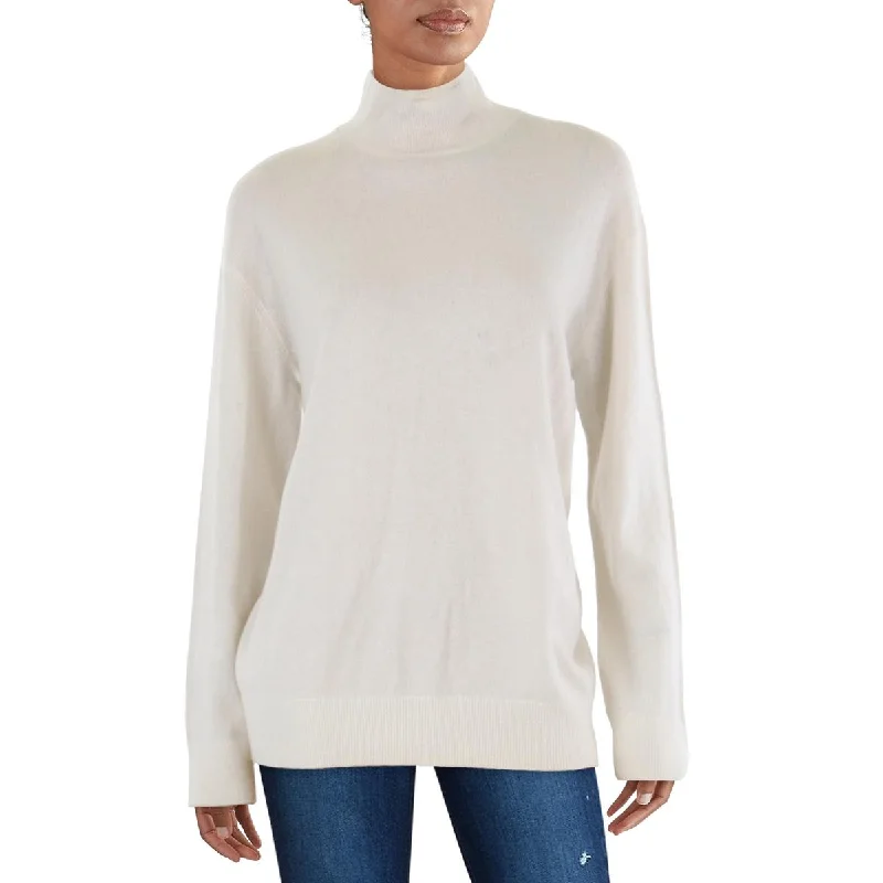 Relaxed Chic Weekend Womens Ribbed Trim Long Sleeve Mock Turtleneck Sweater