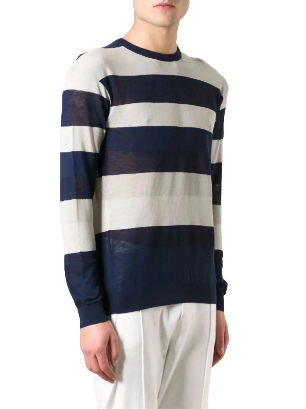 Casual Style Men's Striped Crewneck Sweater Pullover In Navy, Blue, Gray