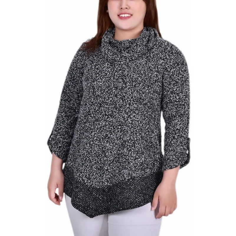Sports Cool NY Collection Womens Plus Rolle Sleeve Asymmetric Turtleneck Sweater