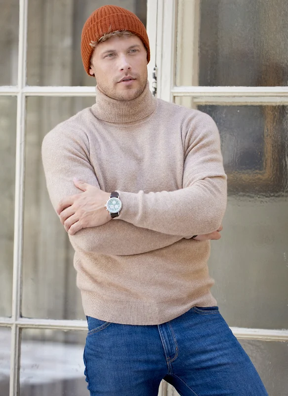 Comfortable And Casual Men's St. Moritz Turtleneck Sweater in Sand