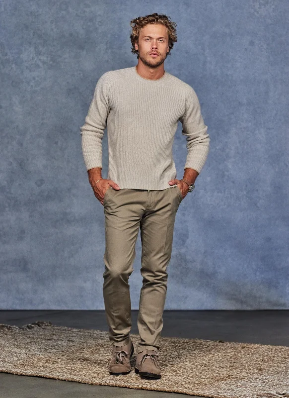 Comfortable Fashion Looks Men's Cortina Cashmere Crew Neck Sweater in Oatmeal Heather