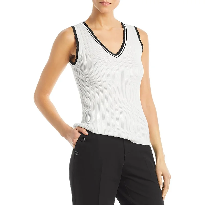Casual Fit Karl Lagerfeld Paris Womens Ribbed Knit V-Neck Tank Top Sweater