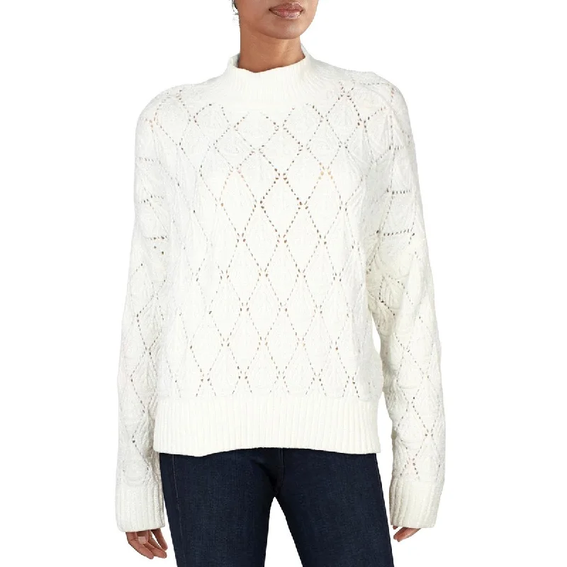 Lace Design Sugar Moon Womens Knit Pullover Mock Turtleneck Sweater