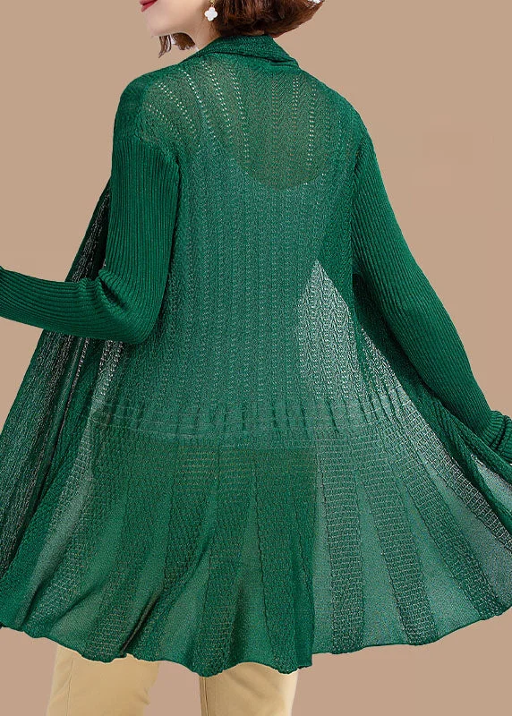 Romantic Temperament Unique Green Hollow Out Wrinkled Patchwork Knit Cardigan Fall