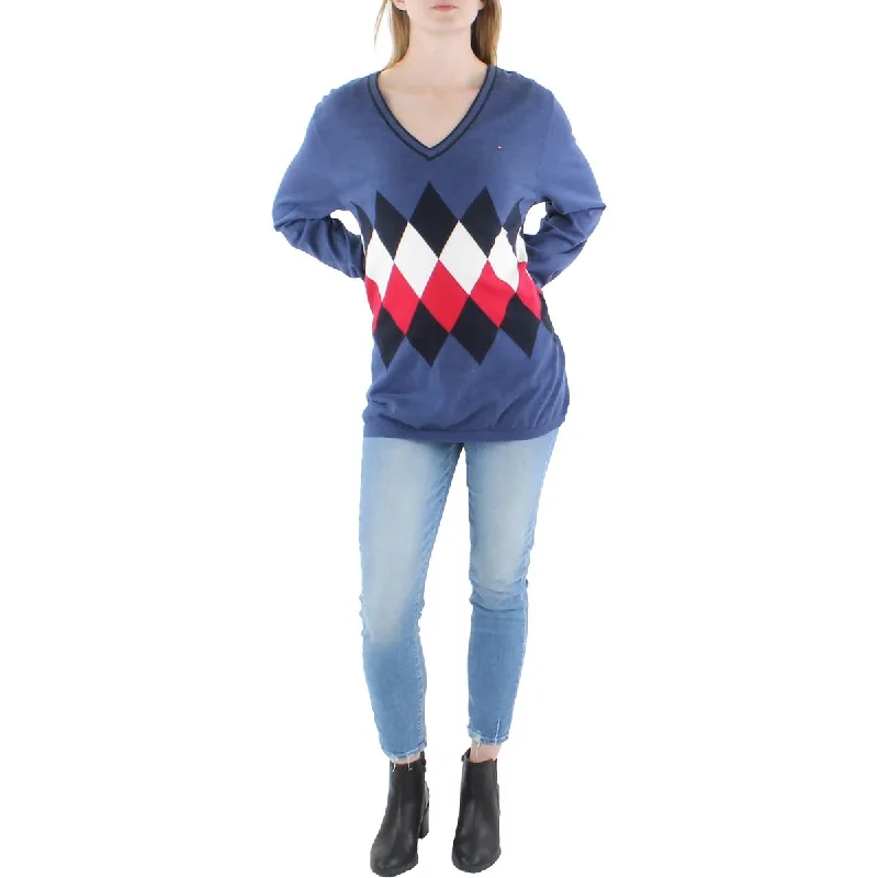 Stylish Comfort Tommy Hilfiger Womens Cotton Blend Argyle Pullover Sweater