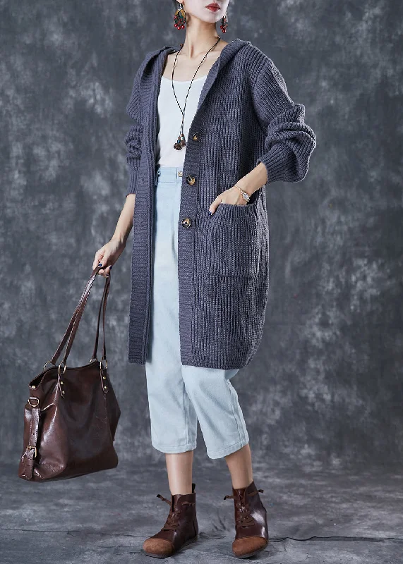 Chic Comfort Wear Women Grey Hooded Oversized Knit Cardigan Fall