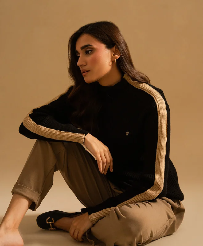 Trendy Comfort Wear Black & Beige Turtle Neck Sweater (Women)